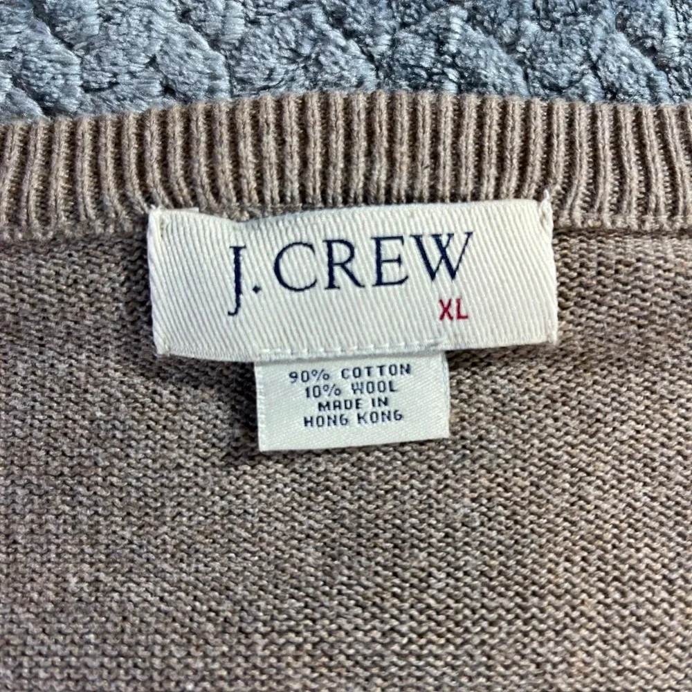 J Crew Men's V Neck Striped Sweater XL‎ Cotton Wool Blend Taupe Orange